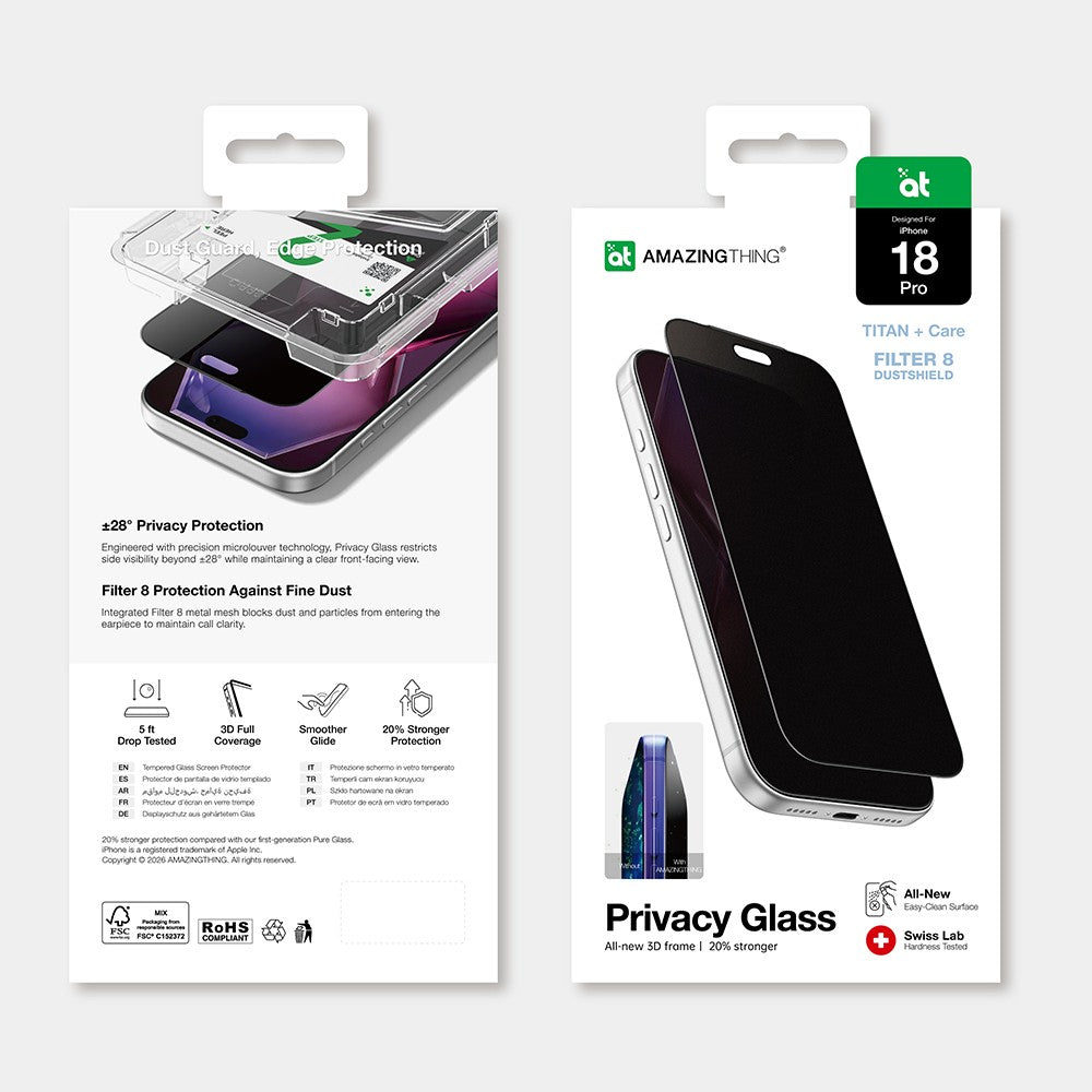 Apple iPhone 18 Pro Amazingthing Titan Privacy Parmak İzi Bırakmayan Temperli Cam Ekran Koruyucu