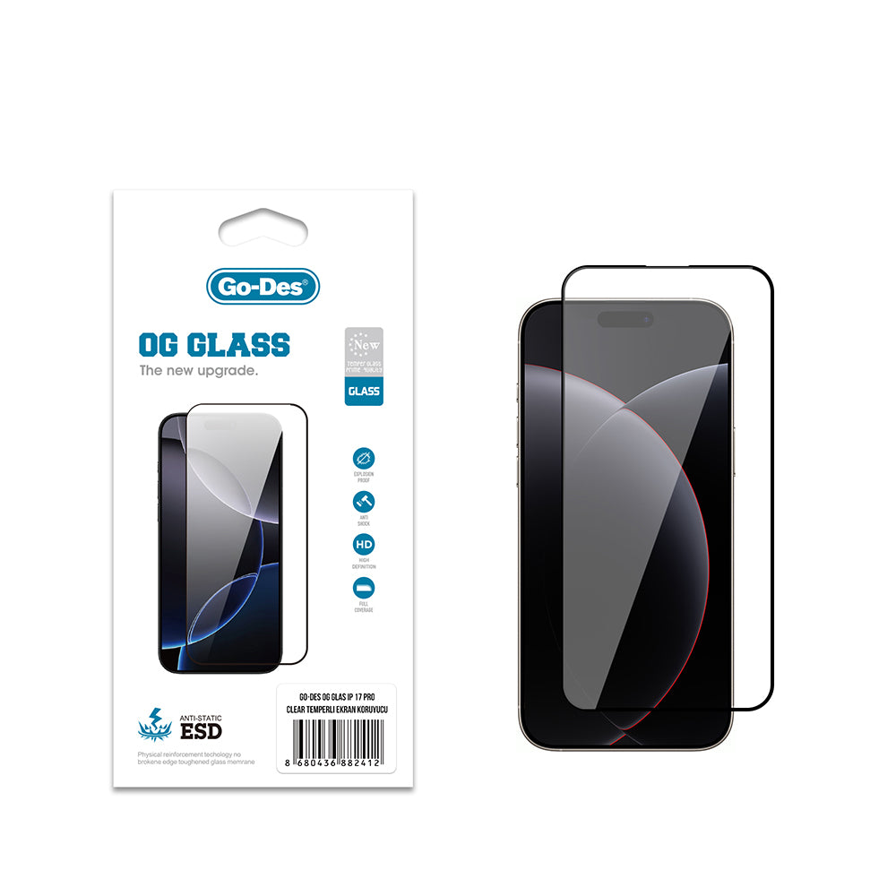 Apple iPhone 18 Pro Go Des OG Glass Antistatik Temperli Cam Ekran Koruyucu