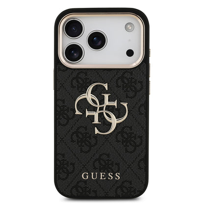 Apple iPhone 18 Pro Kılıf Guess Orjinal Lisanslı Gold Metal Kamera Çerçeveli 4G Desenli Metal Büyük 4G ve Yazı Logolu Kapak