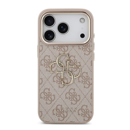 Apple iPhone 18 Pro Kılıf Guess Orjinal Lisanslı Gold Metal Kamera Çerçeveli 4G Desenli Metal Büyük 4G ve Yazı Logolu Kapak