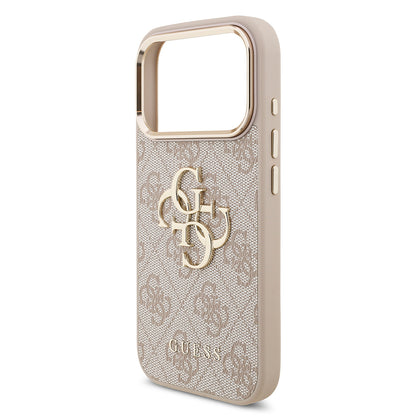 Apple iPhone 18 Pro Kılıf Guess Orjinal Lisanslı Gold Metal Kamera Çerçeveli 4G Desenli Metal Büyük 4G ve Yazı Logolu Kapak