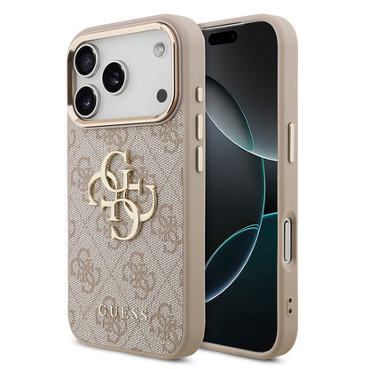 Apple iPhone 18 Pro Kılıf Guess Orjinal Lisanslı Gold Metal Kamera Çerçeveli 4G Desenli Metal Büyük 4G ve Yazı Logolu Kapak