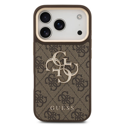 Apple iPhone 18 Pro Kılıf Guess Orjinal Lisanslı Gold Metal Kamera Çerçeveli 4G Desenli Metal Büyük 4G ve Yazı Logolu Kapak
