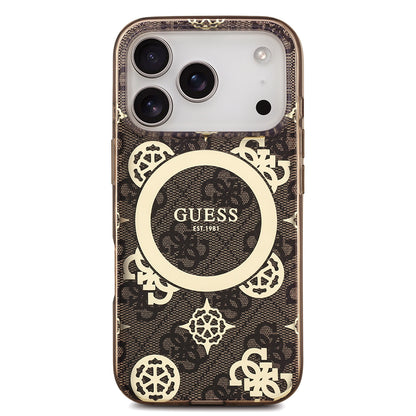 Apple iPhone 18 Pro Kılıf Guess Orjinal Lisanslı M-safe Şarj Özellikli IML Peony ve 4G Desenli Klasik Logolu Kapak