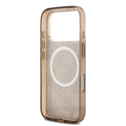Apple iPhone 18 Pro Kılıf Guess Orjinal Lisanslı M-safe Şarj Özellikli IML Peony ve 4G Desenli Klasik Logolu Kapak