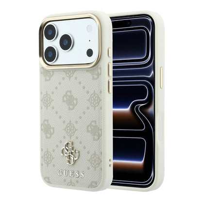 Apple iPhone 18 Pro Kılıf Guess Orjinal Lisanslı M-safe Şarj Özellikli Klasik Yazı ve 4G Logolu PU Deri Peony Kapak