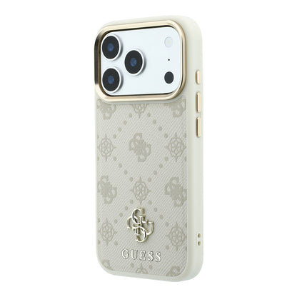 Apple iPhone 18 Pro Kılıf Guess Orjinal Lisanslı M-safe Şarj Özellikli Klasik Yazı ve 4G Logolu PU Deri Peony Kapak