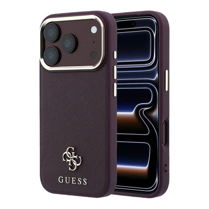Apple iPhone 18 Pro Kılıf Guess Orjinal Lisanslı M-safe Şarj Özellikli Klasik Yazı ve 4G Logolu PU Deri Saffiano Kapak