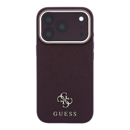 Apple iPhone 18 Pro Kılıf Guess Orjinal Lisanslı M-safe Şarj Özellikli Klasik Yazı ve 4G Logolu PU Deri Saffiano Kapak