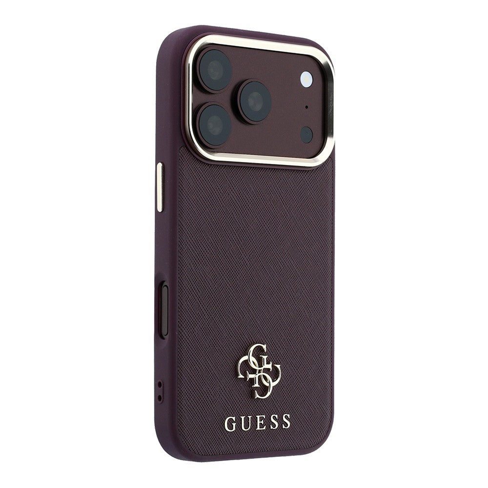 Apple iPhone 18 Pro Kılıf Guess Orjinal Lisanslı M-safe Şarj Özellikli Klasik Yazı ve 4G Logolu PU Deri Saffiano Kapak