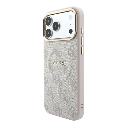 Apple iPhone 18 Pro Kılıf Guess Orjinal Lisanslı M-safe Şarj Özellikli Metal Kamera Çerçeveli C-Magnet 4G Desenli Yazı Logolu Kapak