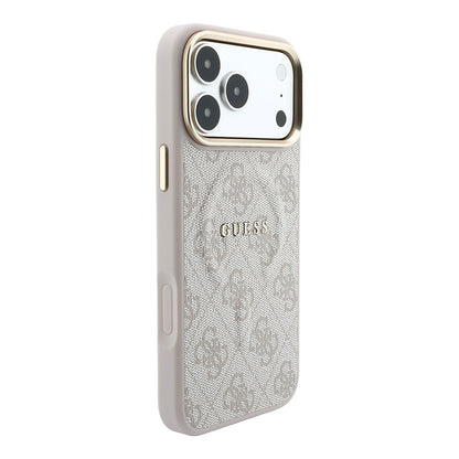 Apple iPhone 18 Pro Kılıf Guess Orjinal Lisanslı M-safe Şarj Özellikli Metal Kamera Çerçeveli C-Magnet 4G Desenli Yazı Logolu Kapak