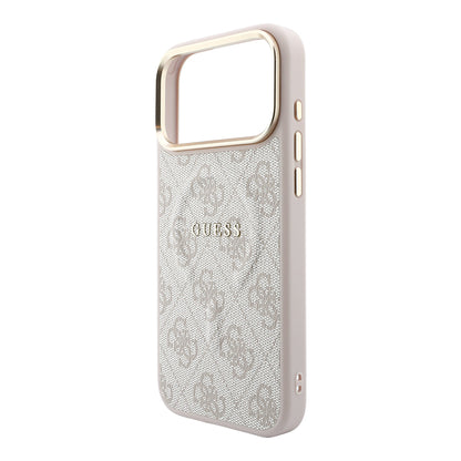 Apple iPhone 18 Pro Kılıf Guess Orjinal Lisanslı M-safe Şarj Özellikli Metal Kamera Çerçeveli C-Magnet 4G Desenli Yazı Logolu Kapak