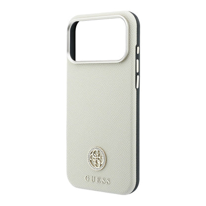 Apple iPhone 18 Pro Kılıf Guess Orjinal Lisanslı M-safe Şarj Özellikli PU Taşlı Metal 4G ve Yazı Logolu Kapak