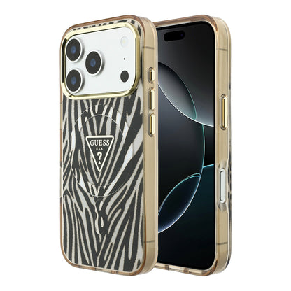 Apple iPhone 18 Pro Kılıf Guess Orjinal Lisanslı M-safe Şarj Özellikli Üçgen Logolu Zebra Desenli Silikon Kapak