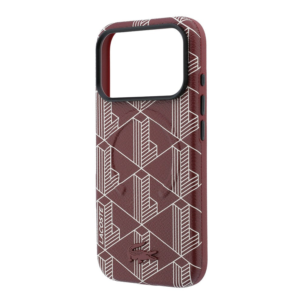 Apple iPhone 18 Pro Kılıf Lacoste Orjinal Lisanslı M-safe Şarj Özellikli Metal Logolu Deri Karışık Monogram Desenli Kapak