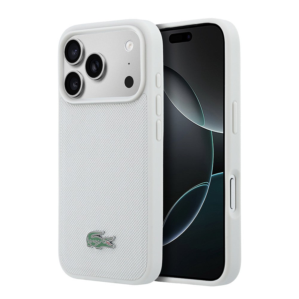 Apple iPhone 18 Pro Kılıf Lacoste Orjinal Lisanslı M-safe Şarj Özellikli PU Pike Desenli Metal Logolu Kapak