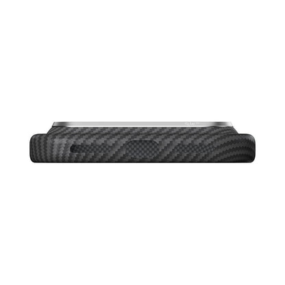 Apple iPhone 18 Pro Kılıf M-safe Şarj Özellikli 1500D Aramid Karbon Fiber Pitaka Ultra-Slim Classic Serisi Black-Grey Twill Kapak