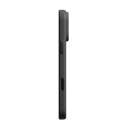 Apple iPhone 18 Pro Kılıf M-safe Şarj Özellikli Aramid Karbon Fiber Pitaka Military-Grade Classic Serisi New Logo Black-Grey Twill Kapak