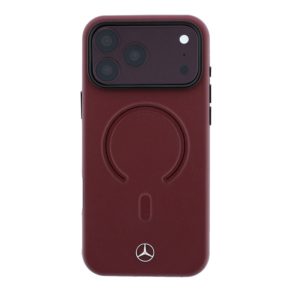 Apple iPhone 18 Pro Kılıf Mercedes Benz Orjinal Lisanslı M-safe Şarj Özellikli Metal Yıldız Logolu Kabartmalı Deri Kapak