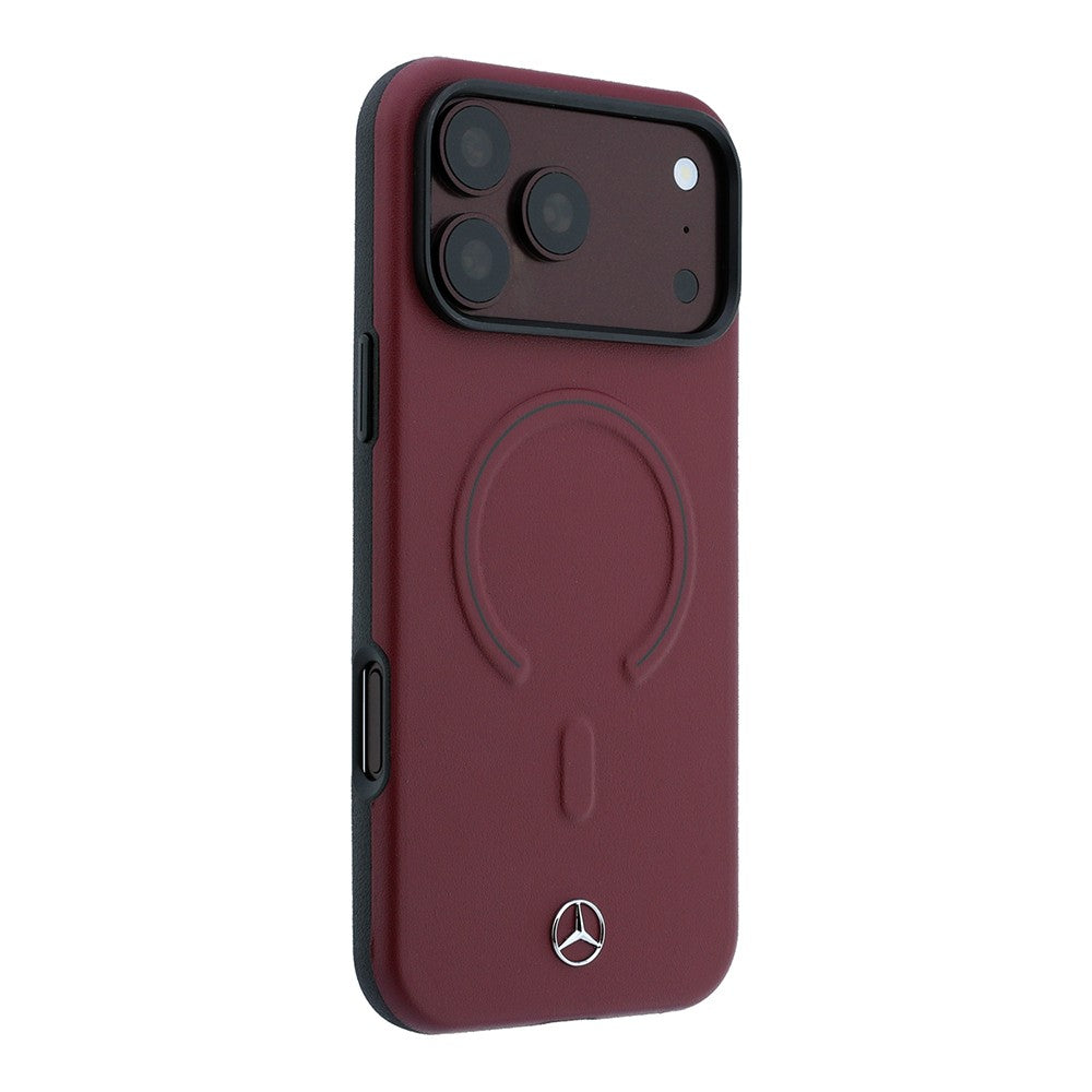 Apple iPhone 18 Pro Kılıf Mercedes Benz Orjinal Lisanslı M-safe Şarj Özellikli Metal Yıldız Logolu Kabartmalı Deri Kapak