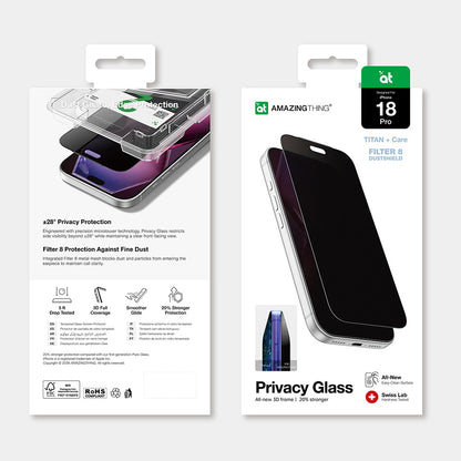Apple iPhone 18 Pro Max Amazingthing Titan Privacy Parmak İzi Bırakmayan Temperli Cam Ekran Koruyucu