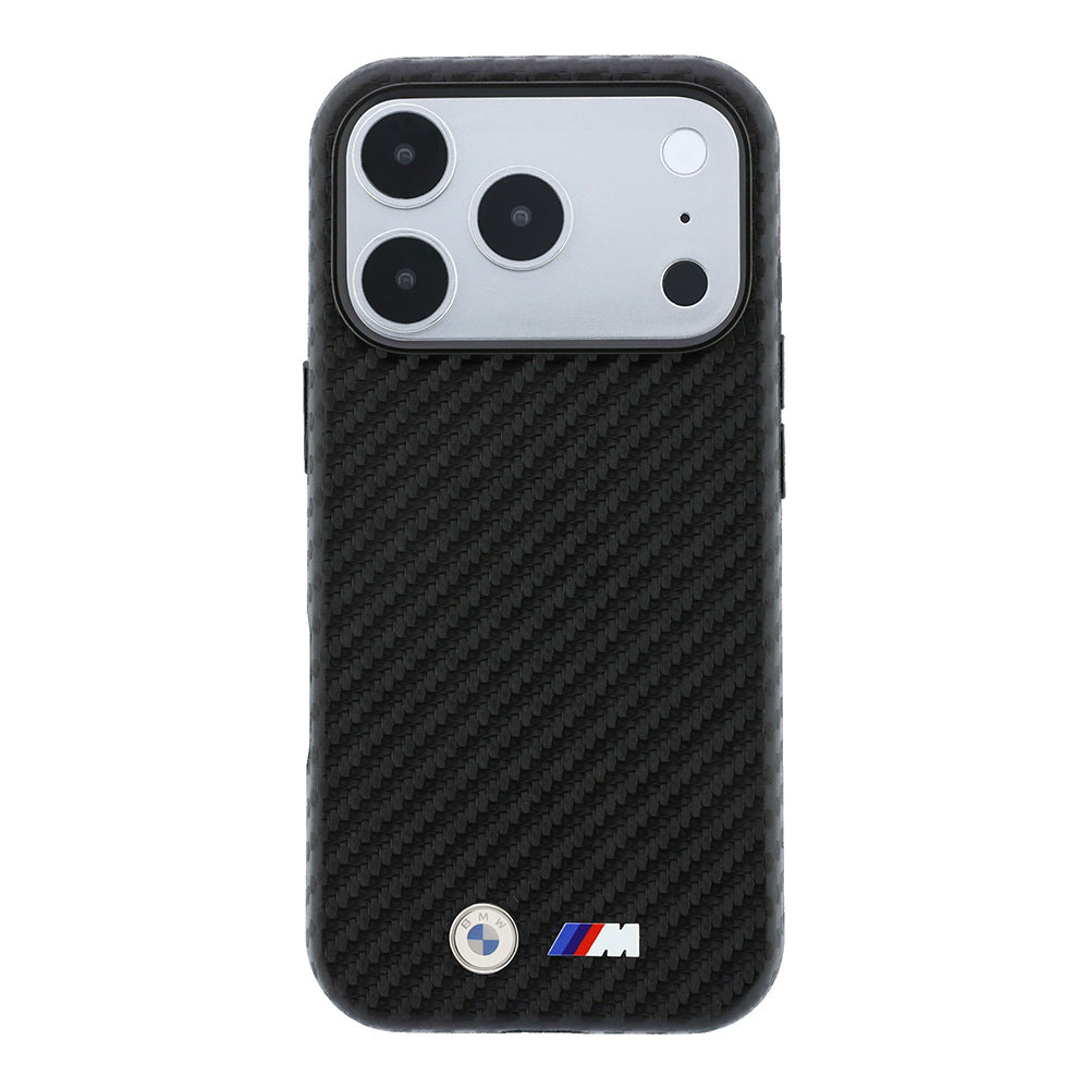 Apple iPhone 18 Pro Max Kılıf BMW Orjinal Lisanslı M-safe Şarj Özellikli Karbon Fiber Tasarımlı ve Metal Logolu PU Deri Kapak
