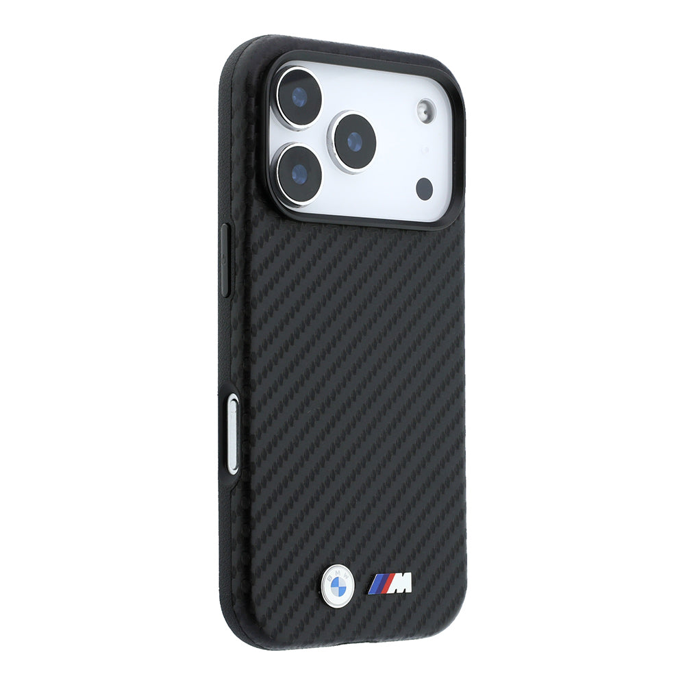 Apple iPhone 18 Pro Max Kılıf BMW Orjinal Lisanslı M-safe Şarj Özellikli Karbon Fiber Tasarımlı ve Metal Logolu PU Deri Kapak