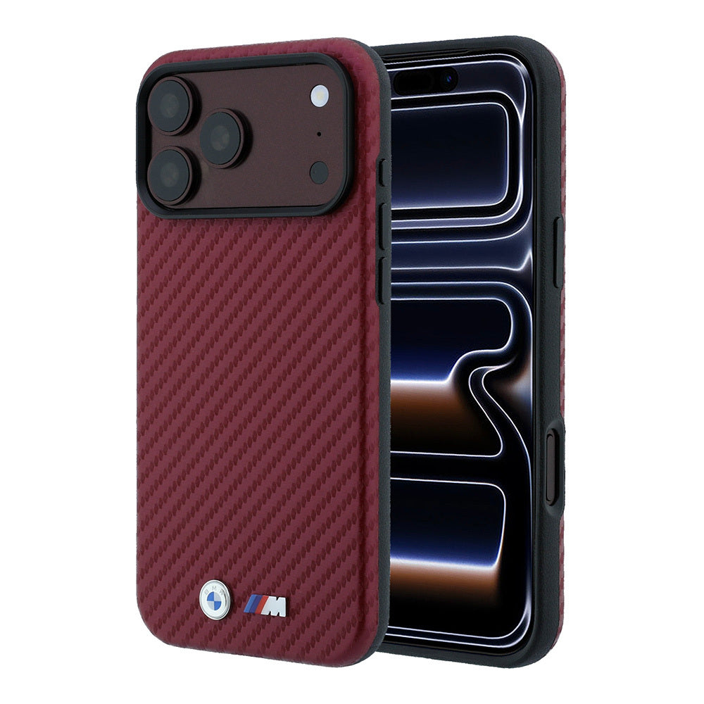 Apple iPhone 18 Pro Max Kılıf BMW Orjinal Lisanslı M-safe Şarj Özellikli Karbon Fiber Tasarımlı ve Metal Logolu PU Deri Kapak