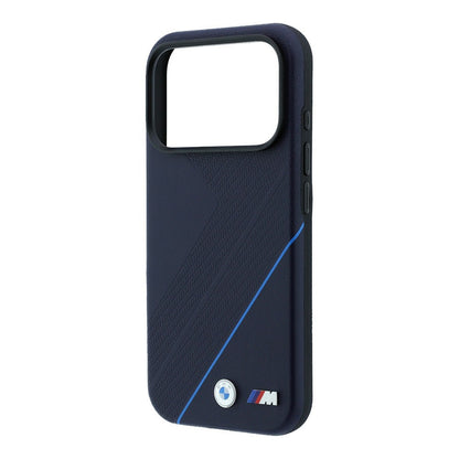 Apple iPhone 18 Pro Max Kılıf BMW Orjinal Lisanslı M-safe Şarj Özellikli M Logolu Lastik İzi Desenli Mavi Çizgili Kapak