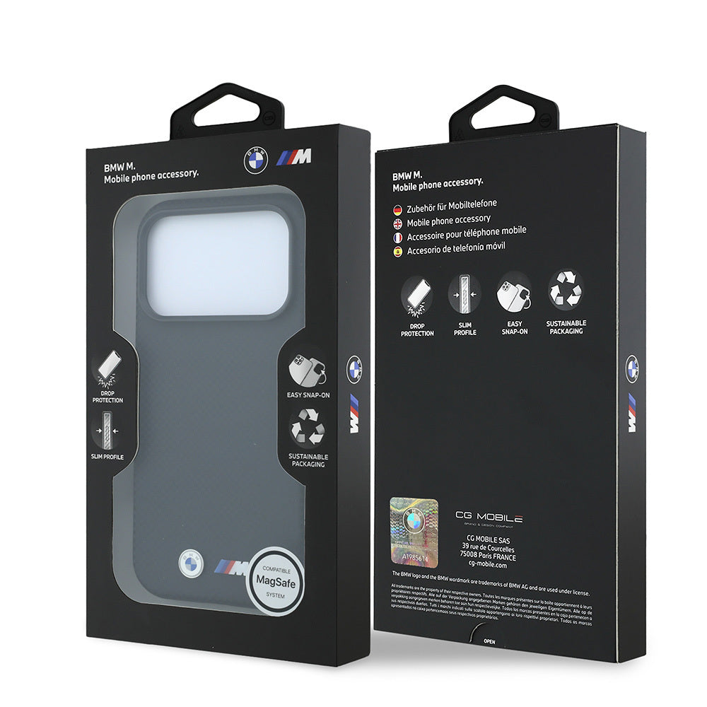 Apple iPhone 18 Pro Max Kılıf BMW Orjinal Lisanslı M-safe Şarj Özellikli Metal Logolu Karbon Fiber Kevlar Kapak