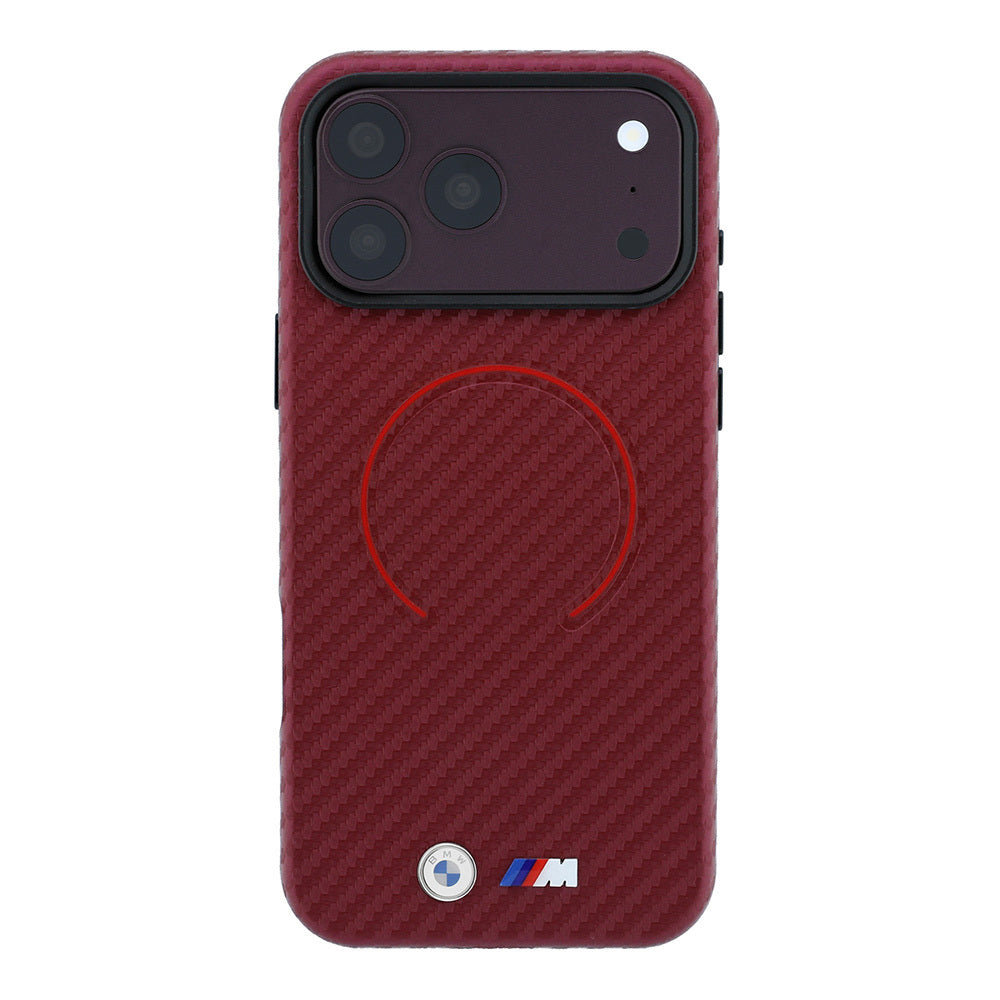 Apple iPhone 18 Pro Max Kılıf BMW Orjinal Lisanslı M-safe Şarj Özellikli PU Metal Logolu Kırmızı Halka Tasarımlı Kapak