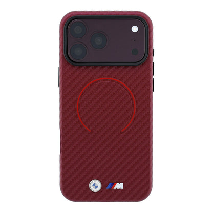 Apple iPhone 18 Pro Max Kılıf BMW Orjinal Lisanslı M-safe Şarj Özellikli PU Metal Logolu Kırmızı Halka Tasarımlı Kapak