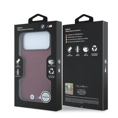 Apple iPhone 18 Pro Max Kılıf BMW Orjinal Lisanslı M-safe Şarj Özellikli PU Metal Logolu Kırmızı Halka Tasarımlı Kapak