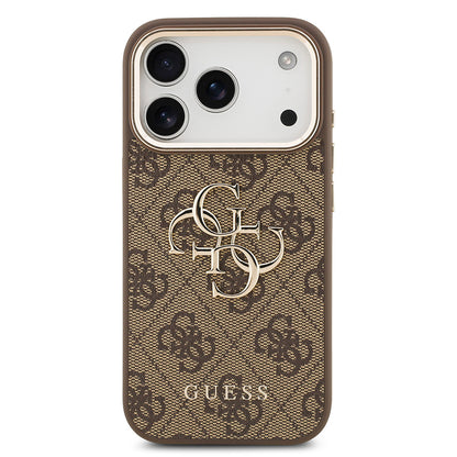 Apple iPhone 18 Pro Max Kılıf Guess Orjinal Lisanslı Gold Metal Kamera Çerçeveli 4G Desenli Metal Büyük 4G ve Yazı Logolu Kapak