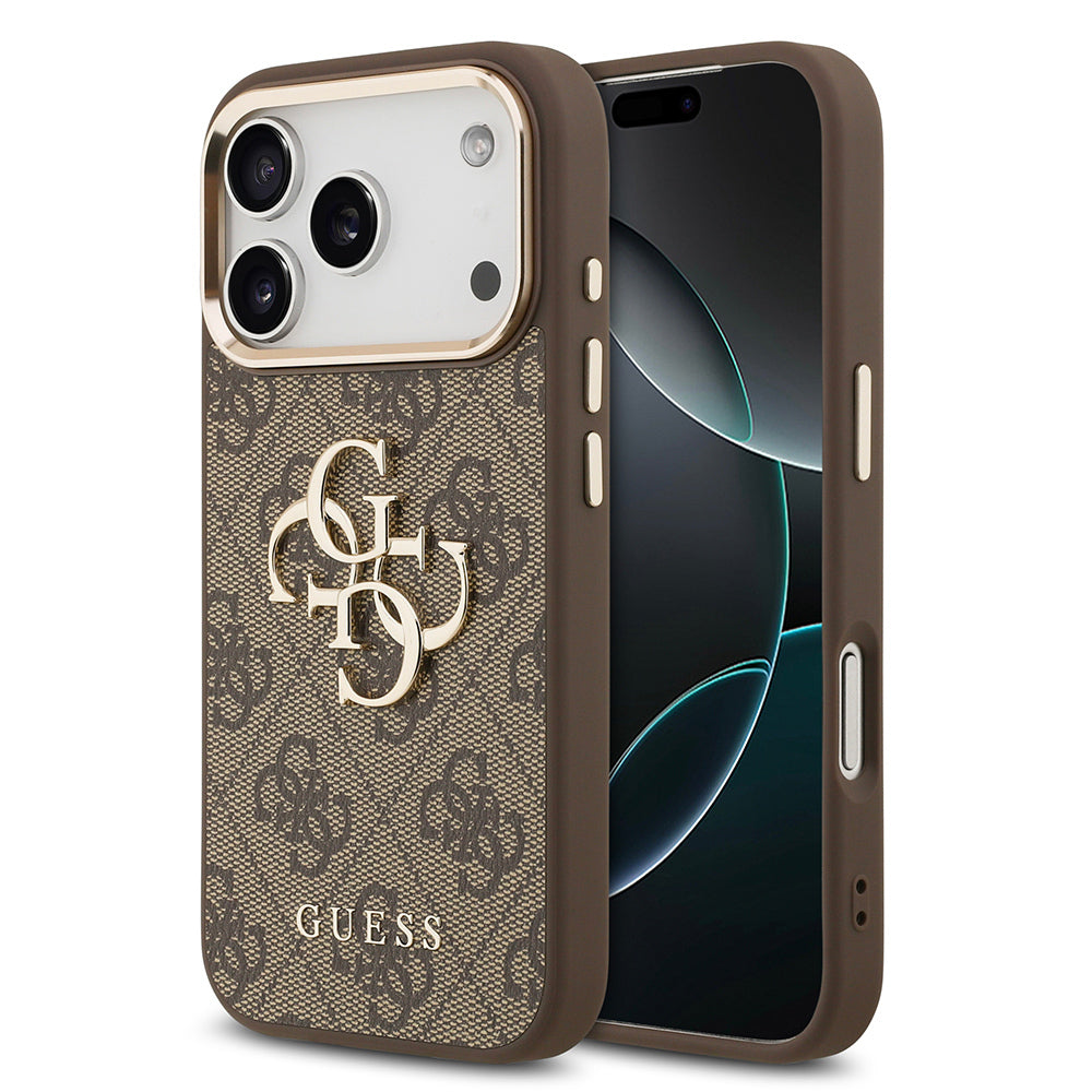 Apple iPhone 18 Pro Max Kılıf Guess Orjinal Lisanslı Gold Metal Kamera Çerçeveli 4G Desenli Metal Büyük 4G ve Yazı Logolu Kapak
