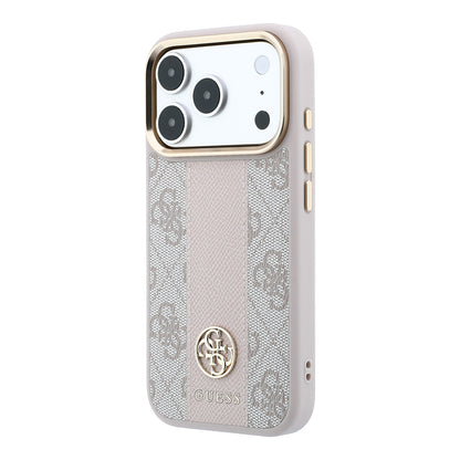 Apple iPhone 18 Pro Max Kılıf Guess Orjinal Lisanslı M-safe Şarj Özellikli Deri 4G Desenli Şeritli Yazı Logolu Kapak