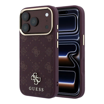 Apple iPhone 18 Pro Max Kılıf Guess Orjinal Lisanslı M-safe Şarj Özellikli Klasik Yazı ve 4G Logolu PU Deri Peony Kapak