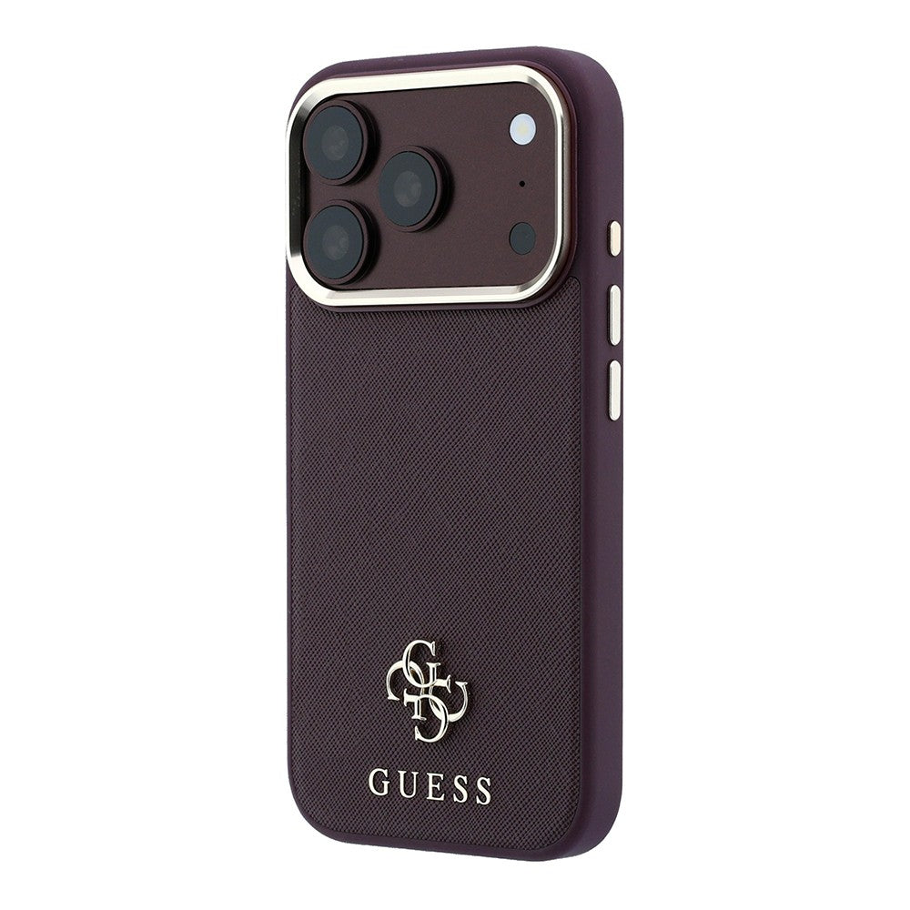 Apple iPhone 18 Pro Max Kılıf Guess Orjinal Lisanslı M-safe Şarj Özellikli Klasik Yazı ve 4G Logolu PU Deri Saffiano Kapak