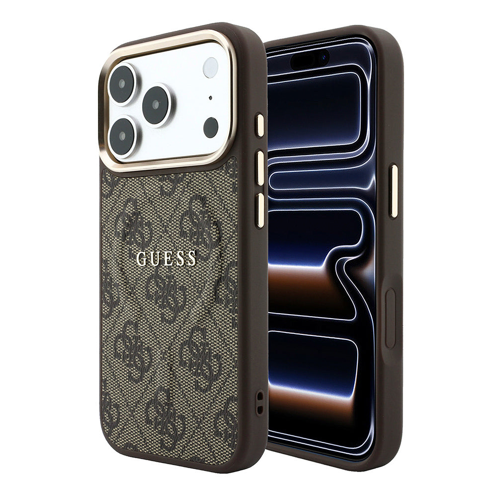 Apple iPhone 18 Pro Max Kılıf Guess Orjinal Lisanslı M-safe Şarj Özellikli Metal Kamera Çerçeveli C-Magnet 4G Desenli Yazı Logolu Kapak