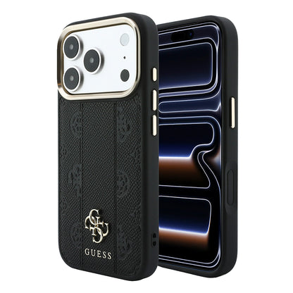 Apple iPhone 18 Pro Max Kılıf Guess Orjinal Lisanslı M-safe Şarj Özellikli Şeritli Peony 4G ve Yazı Logolu Kapak
