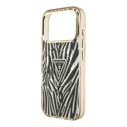 Apple iPhone 18 Pro Max Kılıf Guess Orjinal Lisanslı M-safe Şarj Özellikli Üçgen Logolu Zebra Desenli Silikon Kapak
