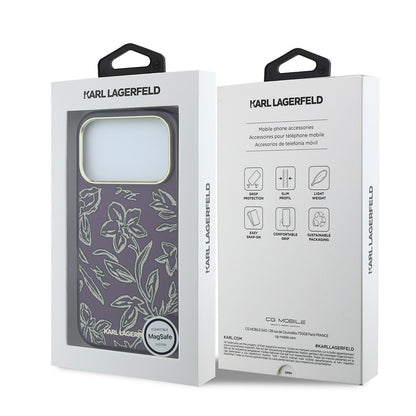 Apple iPhone 18 Pro Max Kılıf Karl Lagerfeld Orjinal Lisanslı M-safe Şarj Özellikli Gold Metal Kamera Çerçeveli Çiçek Tasarımlı Kapak