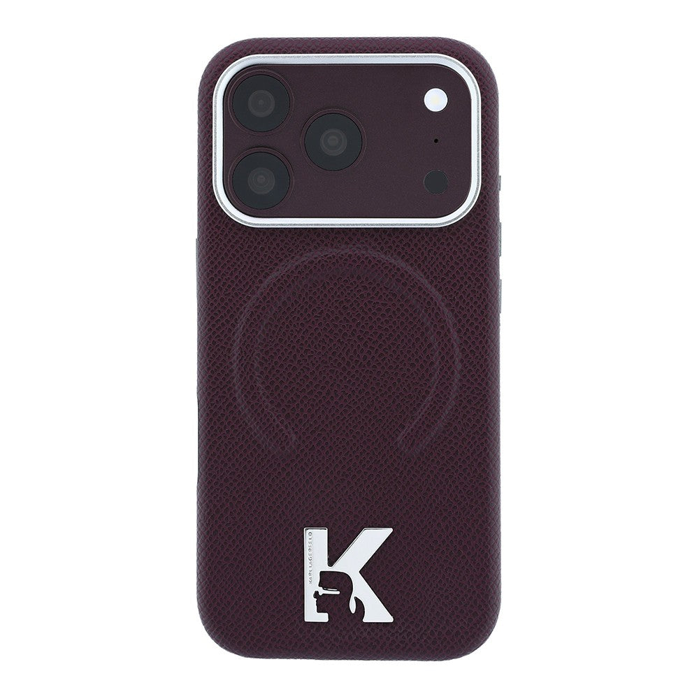 Apple iPhone 18 Pro Max Kılıf Karl Lagerfeld Orjinal Lisanslı M-safe Şarj Özellikli KHEAD Metal Logolu PU Grained Deri Kapak