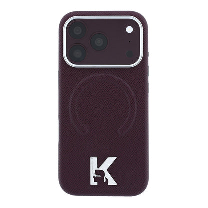 Apple iPhone 18 Pro Max Kılıf Karl Lagerfeld Orjinal Lisanslı M-safe Şarj Özellikli KHEAD Metal Logolu PU Grained Deri Kapak