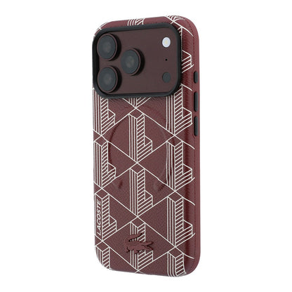 Apple iPhone 18 Pro Max Kılıf Lacoste Orjinal Lisanslı M-safe Şarj Özellikli Metal Logolu Deri Karışık Monogram Desenli Kapak