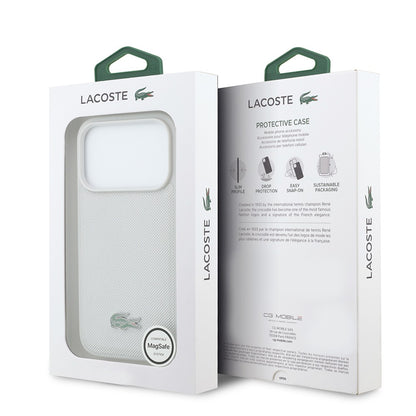 Apple iPhone 18 Pro Max Kılıf Lacoste Orjinal Lisanslı M-safe Şarj Özellikli PU Pike Desenli Metal Logolu Kapak