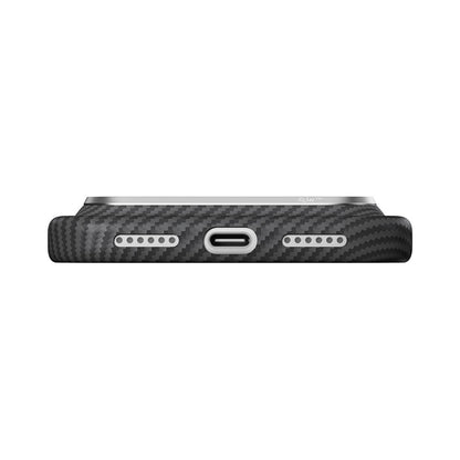 Apple iPhone 18 Pro Max Kılıf M-safe Şarj Özellikli 1500D Aramid Karbon Fiber Pitaka Ultra-Slim Classic Serisi Black-Grey Twill Kapak