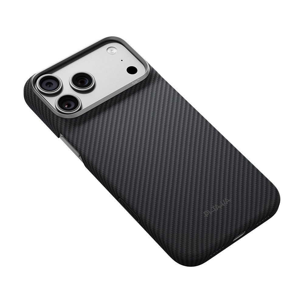 Apple iPhone 18 Pro Max Kılıf M-safe Şarj Özellikli 1500D Aramid Karbon Fiber Pitaka Ultra-Slim Classic Serisi Black-Grey Twill Kapak