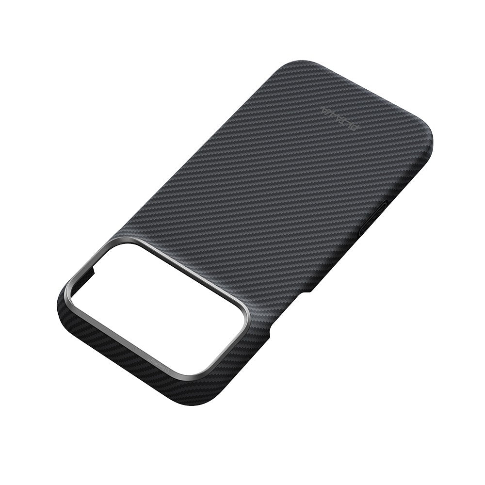 Apple iPhone 18 Pro Max Kılıf M-safe Şarj Özellikli 1500D Aramid Karbon Fiber Pitaka Ultra-Slim Classic Serisi Black-Grey Twill Kapak